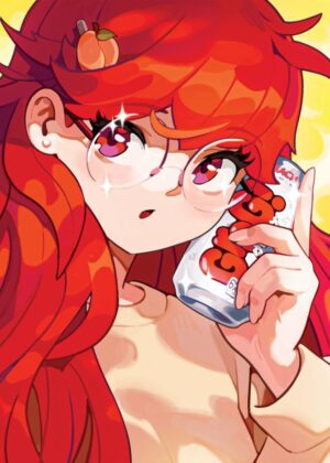Poppy Peach: Vibrant Anime Girl Art Print - Premium Wooden Framed Poster. Ready to Hang.
