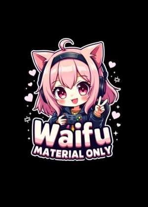 Cute Chibi Gamer Girl Waifu Art Print - Premium Wooden Framed Poster. Ready to Hang.
