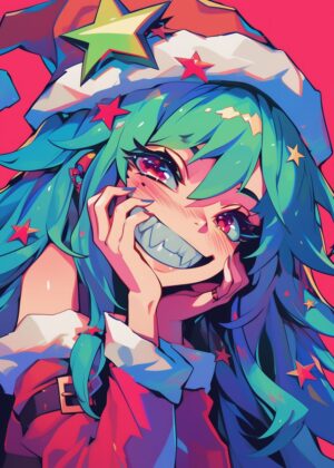 Anime Girl Christmas Art Print - Premium Wooden Framed Poster. Ready to Hang.