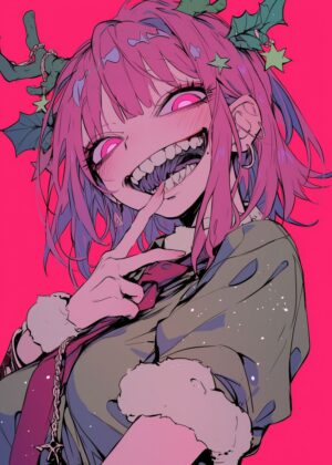 Pink-Haired Anime Girl Art Print - Premium Wooden Framed Poster. Ready to Hang.