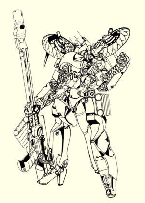 Dynamic Mecha Robot Illustration - Premium Wooden Framed Poster. Ready to Hang.