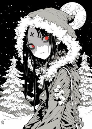 Anime Girl in Winter Wonderland - Premium Wooden Framed Poster. Ready to Hang.