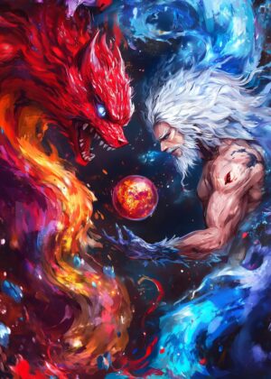 Nine-Tailed Fox vs. Ice Jutsu: A Clash of Elements - Premium Wooden Framed Poster. Ready to Hang.
