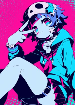 Cyberpunk Anime Girl Art Print - Premium Wooden Framed Poster. Ready to Hang.