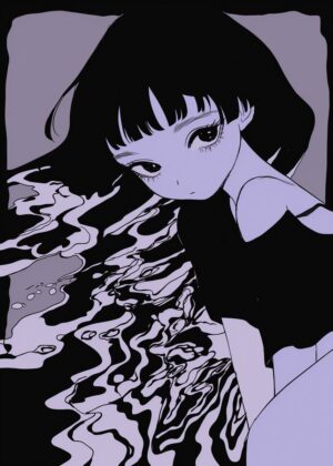 Anime Girl Water Reflection Art Print - Premium Wooden Framed Poster. Ready to Hang.
