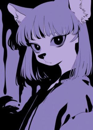 Mysterious Purple Furry Girl Art Print - Premium Wooden Framed Poster. Ready to Hang.