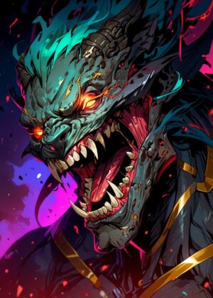 Ferocious Demon: A Digital Art Print - Premium Wooden Framed Poster. Ready to Hang.