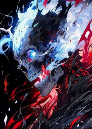 Fiery Skull: A Digital Art Print - Premium Wooden Framed Poster. Ready to Hang.