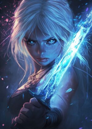 Ice Warrior Woman: Fantasy Art Print - Premium Wooden Framed Poster. Ready to Hang.