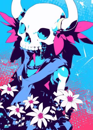Vibrant Skull Girl Floral Art Print - Premium Wooden Framed Poster. Ready to Hang.