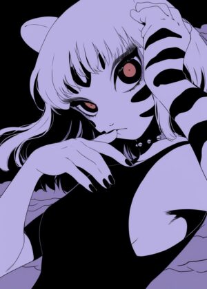 Anime Girl with Tiger Stripes: Mysterious Beauty - Premium Wooden Framed Poster. Ready to Hang.