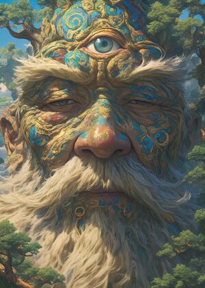 Mystical Tree Spirit with Third Eye: Fantasy Art Print - Premium Wooden Framed Poster. Ready to Hang.