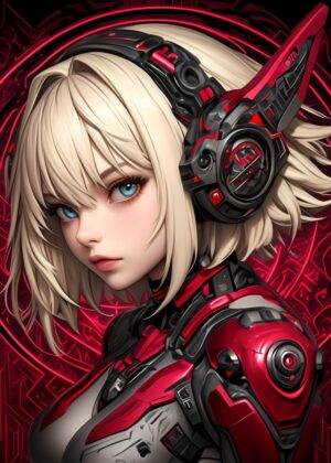 Cyberpunk Anime Girl Art Print - Premium Wooden Framed Poster. Ready to Hang.