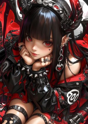 Anime Girl with Red Eyes Waifu Art Print - Premium Wooden Framed Poster. Ready to Hang.