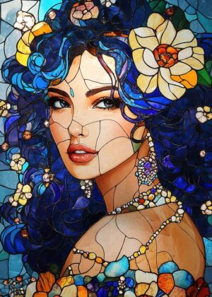 Stained Glass Woman: A Masterpiece of Artistic Expression - Premium Wooden Framed Poster. Ready to Hang.