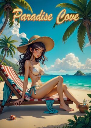 Paradise Cove: A Tropical Escape - Premium Wooden Framed Poster. Ready to Hang.