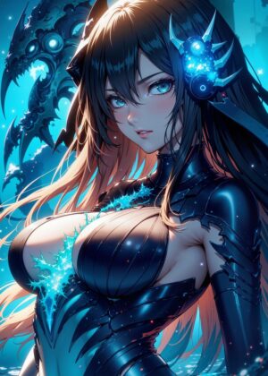 Anime Female Warrior Art Print - Premium Wooden Framed Poster. Ready to Hang.