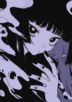 Anime Girl with Eyes: Mystical Artwork Print - Premium Wooden Framed Poster. Ready to Hang.