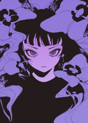 Anime Girl Surrounded by Flowers - Premium Wooden Framed Poster. Ready to Hang.