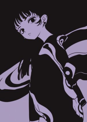 Anime Girl in Swirling Abstract Design - Premium Wooden Framed Poster. Ready to Hang.