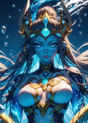 Anime Warrior Woman: Digital Art Print - Premium Wooden Framed Poster. Ready to Hang.