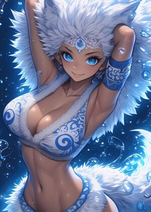 Anime Water Spirit Waifu Art Print - Premium Wooden Framed Poster. Ready to Hang.