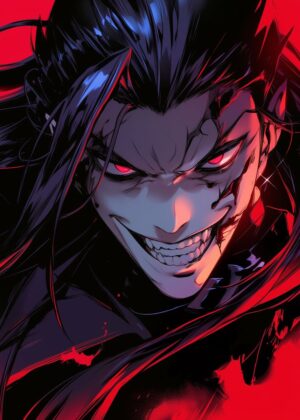 Crimson Gaze: Anime Art Print - Premium Wooden Framed Poster. Ready to Hang.