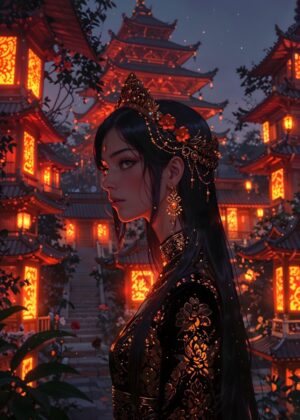 Enchanted Empress: A Night in the Orient - Premium Wooden Framed Poster. Ready to Hang.