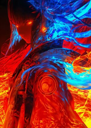 Fiery Anime Princess: Digital Art Print - Premium Wooden Framed Poster. Ready to Hang.