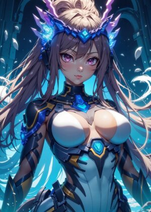 Anime Girl in Futuristic Armor: High-Resolution Digital Art Print - Premium Wooden Framed Poster. Ready to Hang.