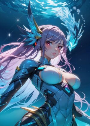 Anime Girl with Celestial Wings - Premium Wooden Framed Poster. Ready to Hang.