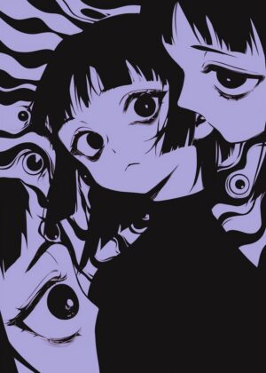Anime Girl with Piercing Gaze - Premium Wooden Framed Poster. Ready to Hang.