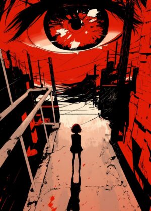 Giant Eye Cityscape: A Haunting Urban Landscape - Premium Wooden Framed Poster. Ready to Hang.