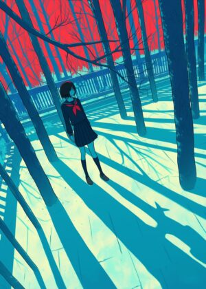 Anime Girl in a Winter Wonderland - Premium Wooden Framed Poster. Ready to Hang.