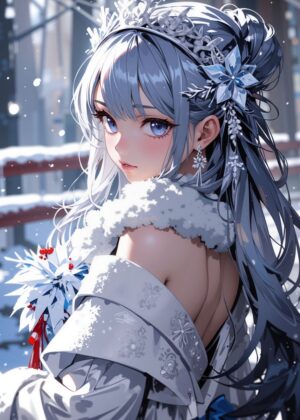 Anime Girl in Winter Wonderland - Premium Wooden Framed Poster. Ready to Hang.