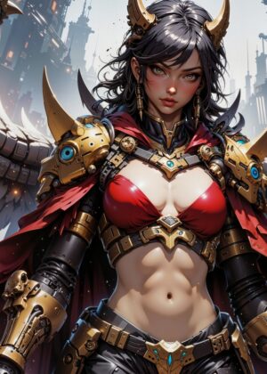 Cyberpunk Warrior Woman 2: Digital Art Print - Premium Wooden Framed Poster. Ready to Hang.