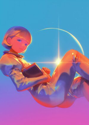 Cosmic Dreamer: A Journey Through Vivid Hues - Premium Wooden Framed Poster. Ready to Hang.