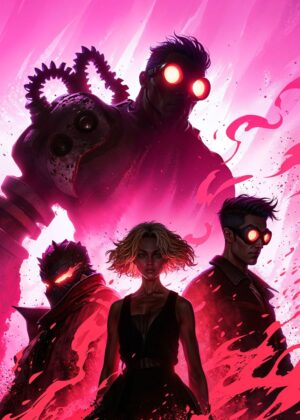 Cyberpunk Characters: A Vivid Digital Painting - Premium Wooden Framed Poster. Ready to Hang.
