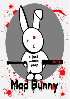 Mad Bunny: A Darkly Humorous Illustration - Premium Wooden Framed Poster. Ready to Hang.