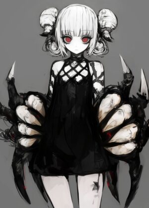 Dark Anime Girl with Claws: Gothic Fantasy Art Print - Premium Wooden Framed Poster. Ready to Hang.