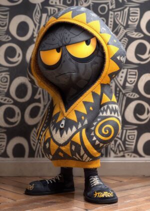 Cool Cartoon Character in Trendy Hoodie - Premium Wooden Framed Poster. Ready to Hang.
