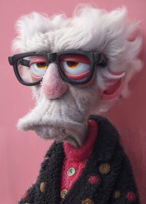 Whimsical Elderly Man Cartoon Art Print - Premium Wooden Framed Poster. Ready to Hang.