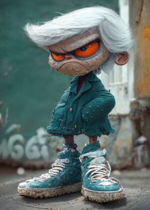 Angry Cartoon Figure: Gritty Urban Art - Premium Wooden Framed Poster. Ready to Hang.