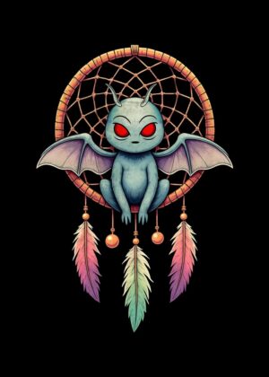 Dreamcatcher Demon: Gothic Fantasy Art Print - Premium Wooden Framed Poster. Ready to Hang.