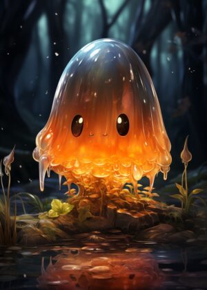 Glowing Slime Mushroom Fantasy Art Print - Premium Wooden Framed Poster. Ready to Hang.