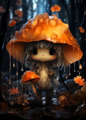 Enchanted Forest Mushroom Fairy Art Print - Premium Wooden Framed Poster. Ready to Hang.