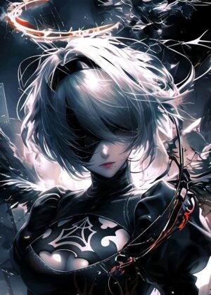 2B Nier Automata Anime Art Print - Premium Wooden Framed Poster. Ready to Hang.