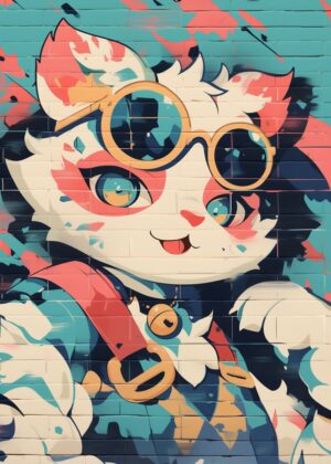 Cool Cat Graffiti Street Art - Premium Wooden Framed Poster. Ready to Hang.