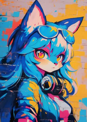 Vibrant Anime Girl Graffiti Art Print - Premium Wooden Framed Poster. Ready to Hang.