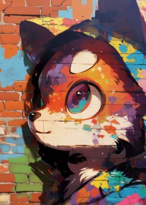 Vibrant Furry Graffiti Art Print - Premium Wooden Framed Poster. Ready to Hang.